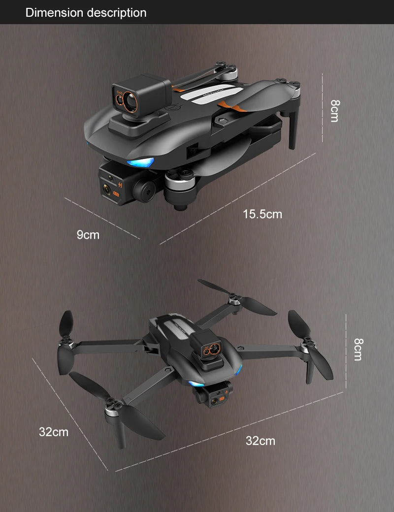 AE8 Pro Max Drone - 360 Obstacle Avoidance Automatic GPS Follow Quadcopter 8K HD Brushless Aerial Photography RC Aircraft Professional Camera Drone 27 AE8 Pro Max Drone, Dimension description 8 15.5cm 9cm 8 32cm 32c