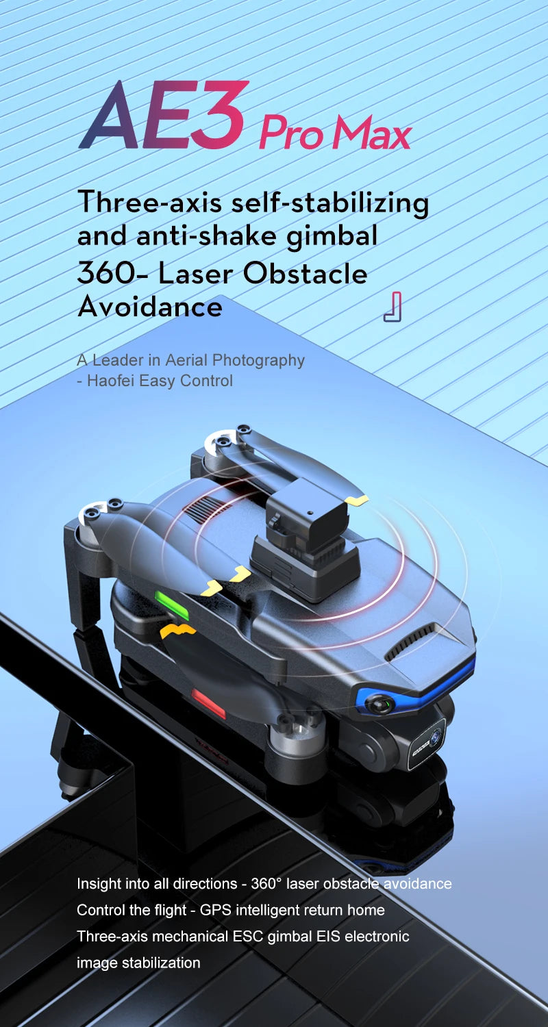 AE3 Pro Max Drone, AE3 Pro Max three-axis self-stabilizing and anti-shake g