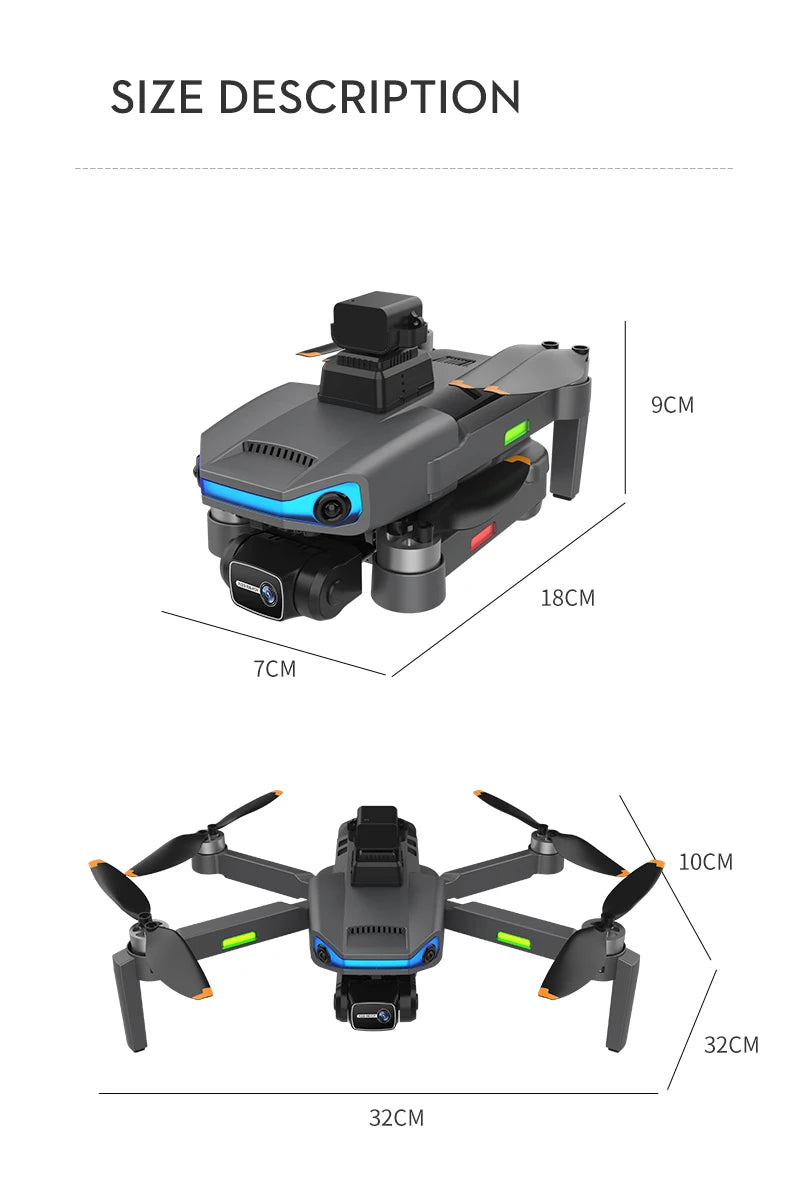 AE3 Pro Max Drone, SIZE DESCRIPTION 9CM 18CM 7CM 10CM 32CM 32