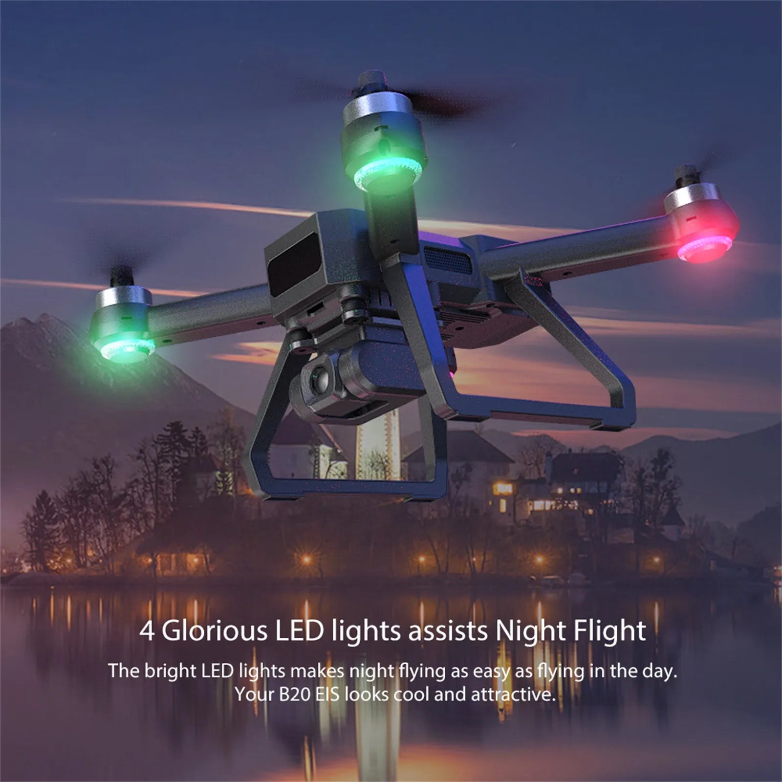 Mjx Bugs 20 Drone, bright LED lights makes night flying as easy as flying in the Your B20 EIS looks cool