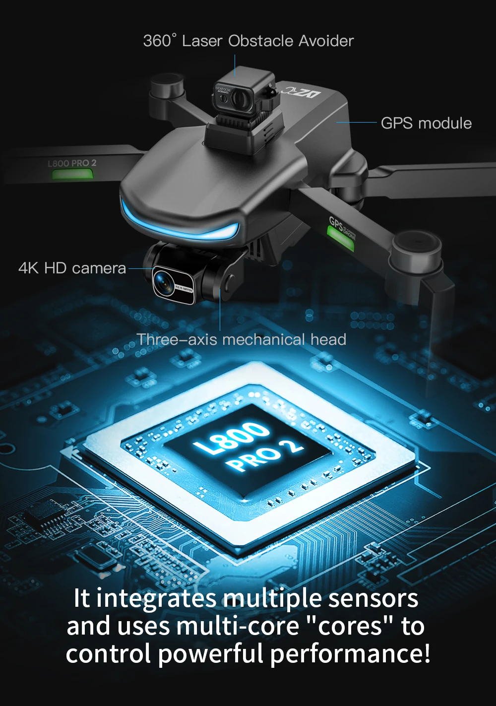 L800 Pro 2 Drone 4K HD Professional GPS FPV With Camera 3-Axis Gimbal 5G WIFI Dron Obstacle Avoidance Brushless Motor RC Quadcopter Professional Camera Drone 32 L800 Pro 2 Drone, L8oo PRO 2 GPS module integrates multiple sensors and uses multi-core "core