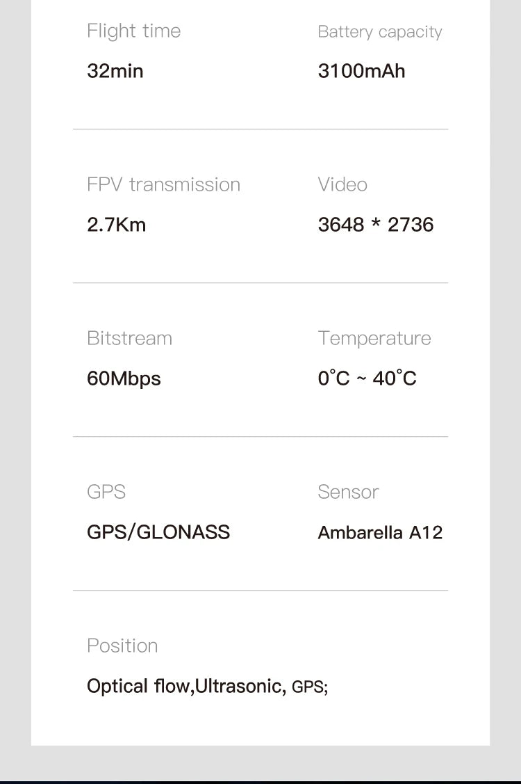 C-FLY Arno SE MAX Drone, flight time Battery capacity 32min 3100mAh FPV transmission Video 2.7Km 36