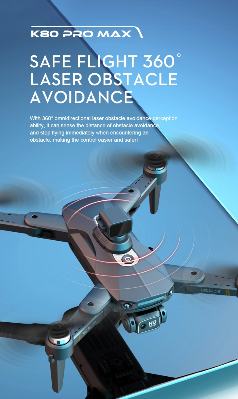 K80 Max Drone - طائرة بدون طيار بكاميرا عالية الدقة 8K بدون فرش بمحرك GPS 5G WIFI 360 لتجنب العوائق، طائرة رباعية قابلة للطي K80 PRO MAX RC Dron Toys كاميرا احترافية بدون طيار 30 K80 Max Drone, K8o PRO MAX SAFE FLIGHT 360 LASER OBSTACLE AVO