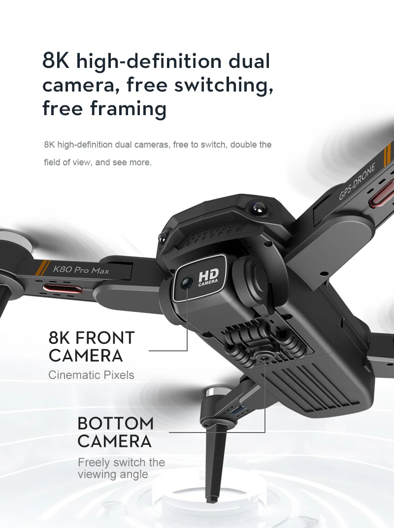 K80 Max Drone - طائرة بدون طيار بكاميرا عالية الدقة 8K بدون فرش بمحرك GPS 5G WIFI 360 لتجنب العوائق، طائرة رباعية قابلة للطي K80 PRO MAX RC Dron Toys كاميرا احترافية بدون طيار 39 K80 Max Drone, 8K high-definition dual camera, free switching, free framing .