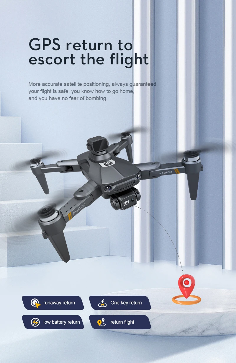 K80 Max Drone - طائرة بدون طيار بكاميرا عالية الدقة 8K بدون فرش بمحرك GPS 5G WIFI 360 لتجنب العوائق، طائرة رباعية قابلة للطي K80 PRO MAX RC Dron Toys كاميرا احترافية بدون طيار 44 K80 Max Drone, GPS return to escort the flight More accurate satellite positioning; always guaranteed, your flight