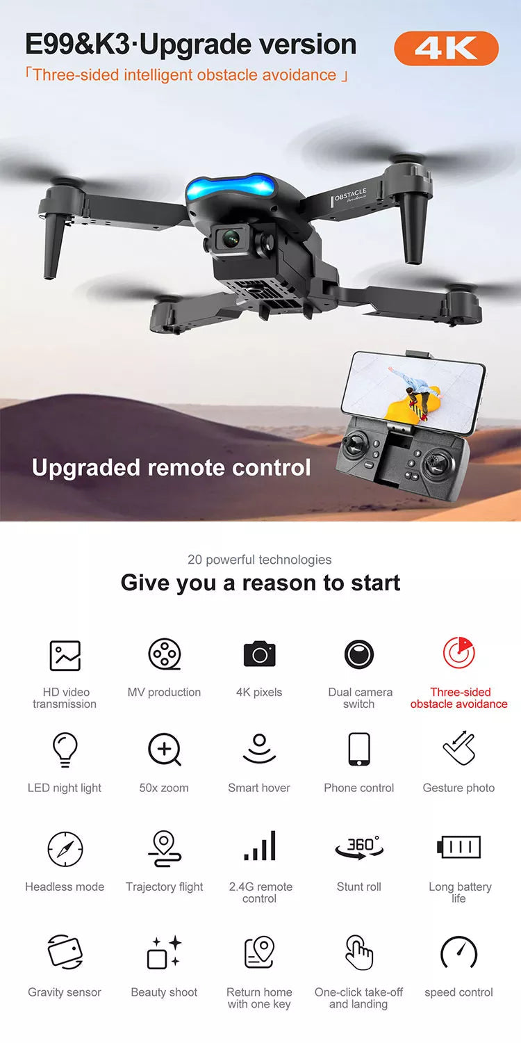 E99 PRO2 Drone, eggek3-upgrade version 4k tthree-