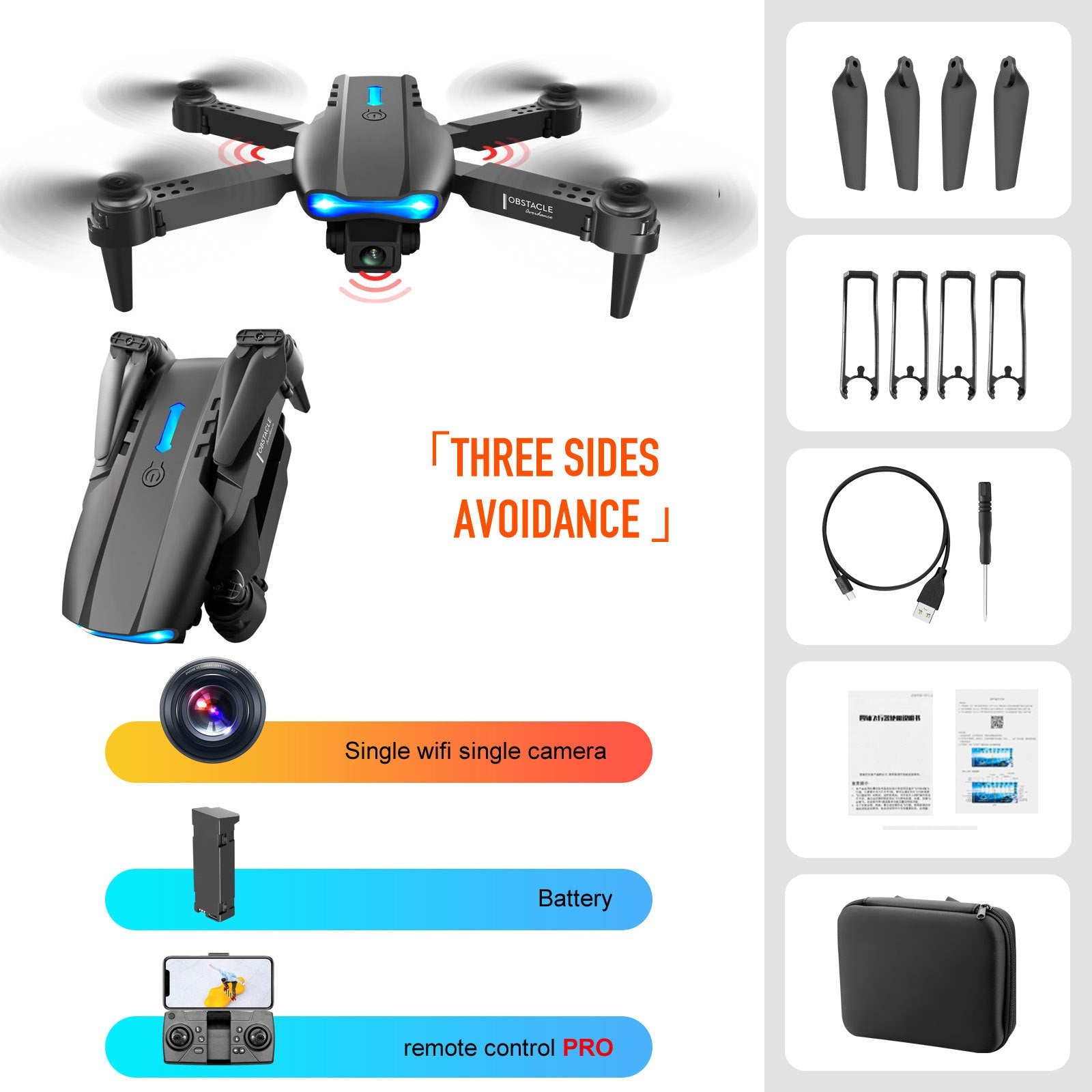 E99 PRO2 Drone, aaa tthree sides avoidance runbaw