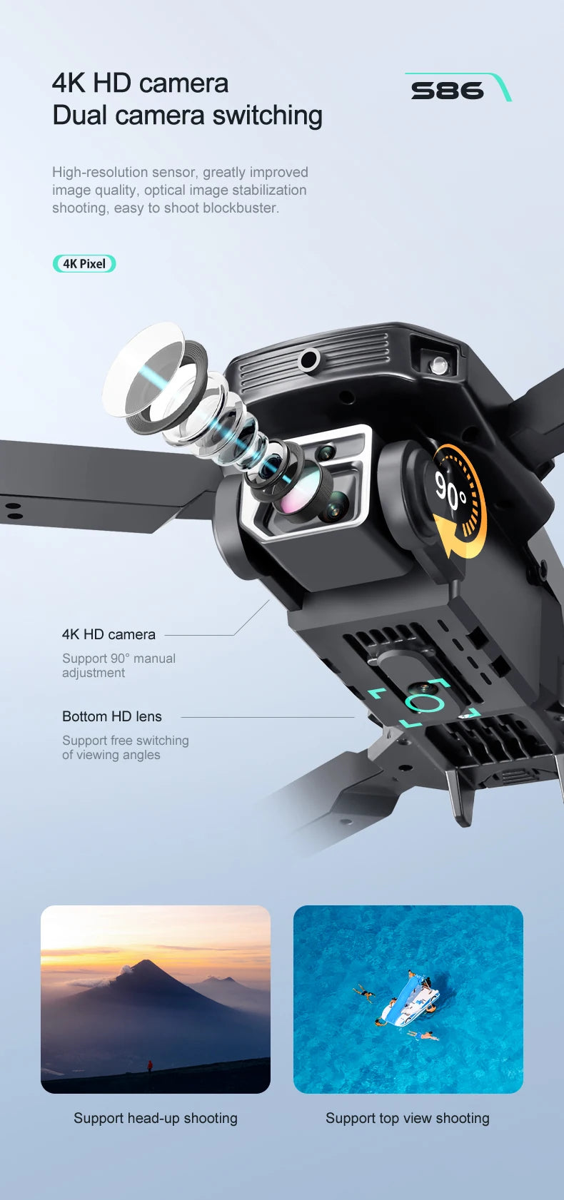 S86 - RC Drones Foldable Long Range Flying Distance HD 4K Video Dual Camera Drone Toys 9 S86 - RC Drone, 4k hd camera 586 dual camera switching high-re