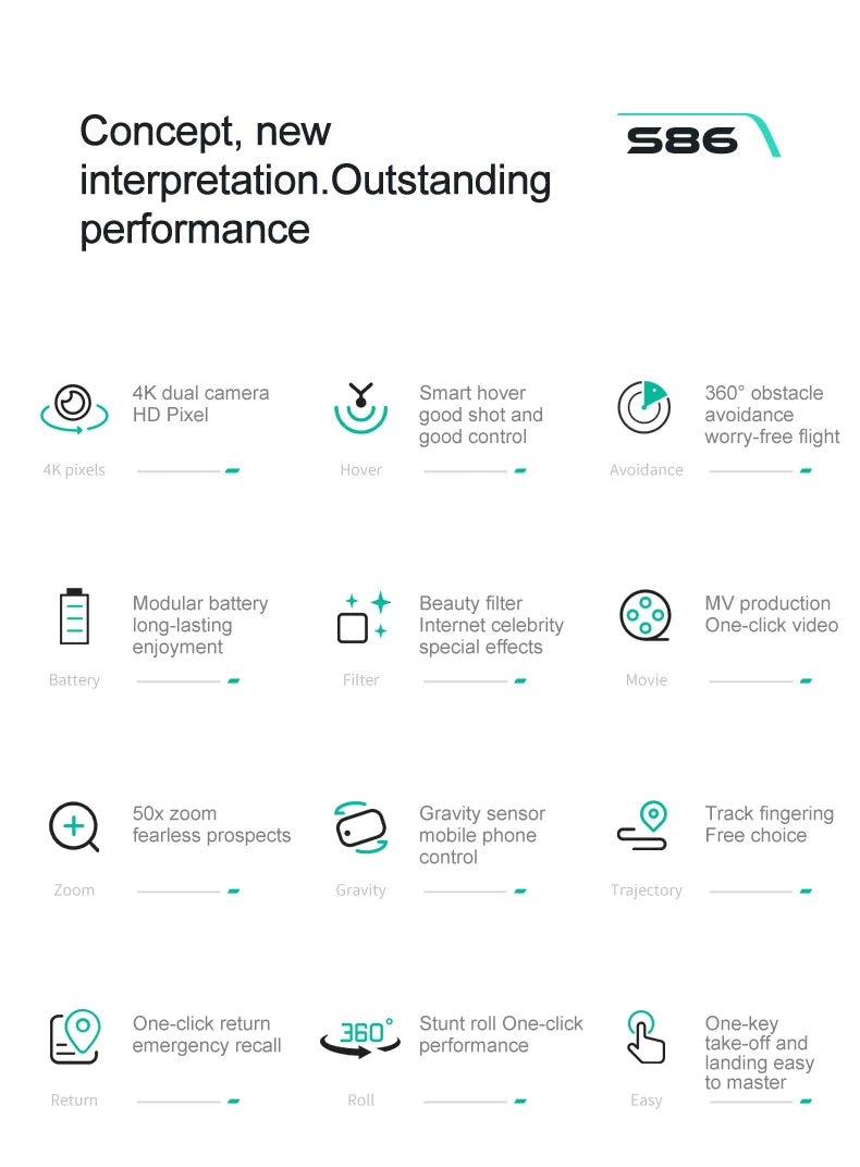 S86 - RC Drones Foldable Long Range Flying Distance HD 4K Video Dual Camera Drone Toys 15 S86 - RC Drone, new 586 interpretation outstanding performance 4k dual camera smart hover 360"