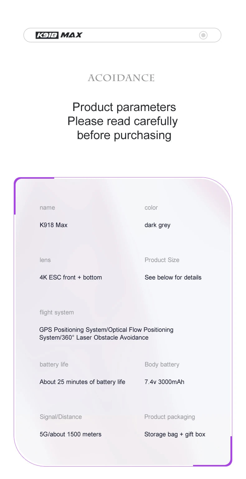 K918 Max, k91o max acoidance product parameters please