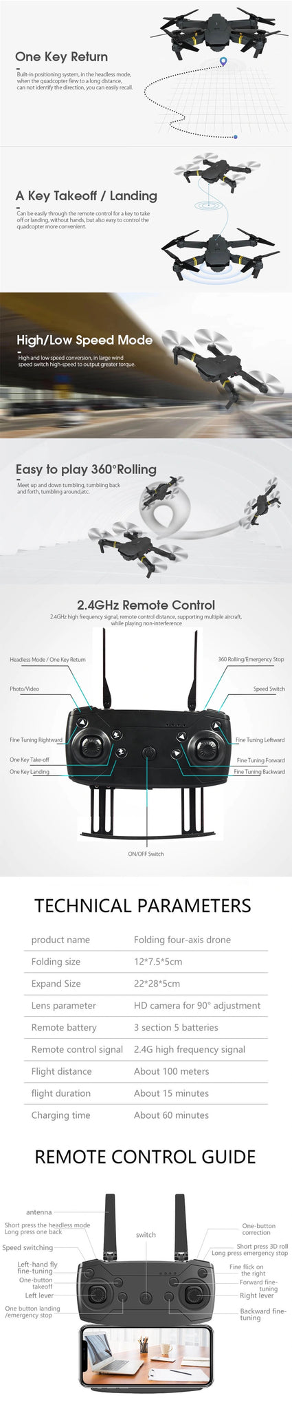 E58 Drone - 4K HD Four axis Foldable Mini Camera Drone Mini Drone 9 E58 Drone, it have 3-level flight speed to switch that can make more fun with
