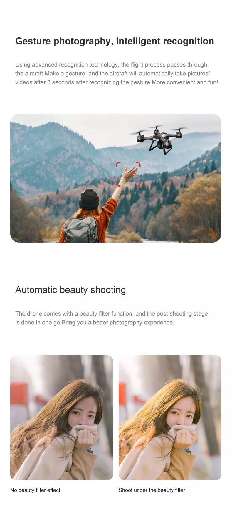 JCRC JC801 Mini Drone, gesture photography, intelligent recognition using advanced recognition technology . drone comes with