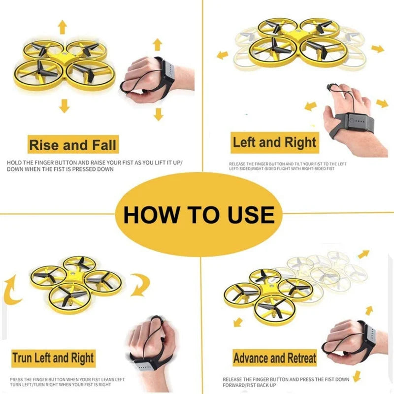 Hand Controlled Drone - RC Mini Quadcopter Gesture Flying LED Lights Altitude Hold Watch Control Children Toys Birthday Gifts 15 Hand Controlled Drone, rise and fall left and right hold the finger button and raise your fi