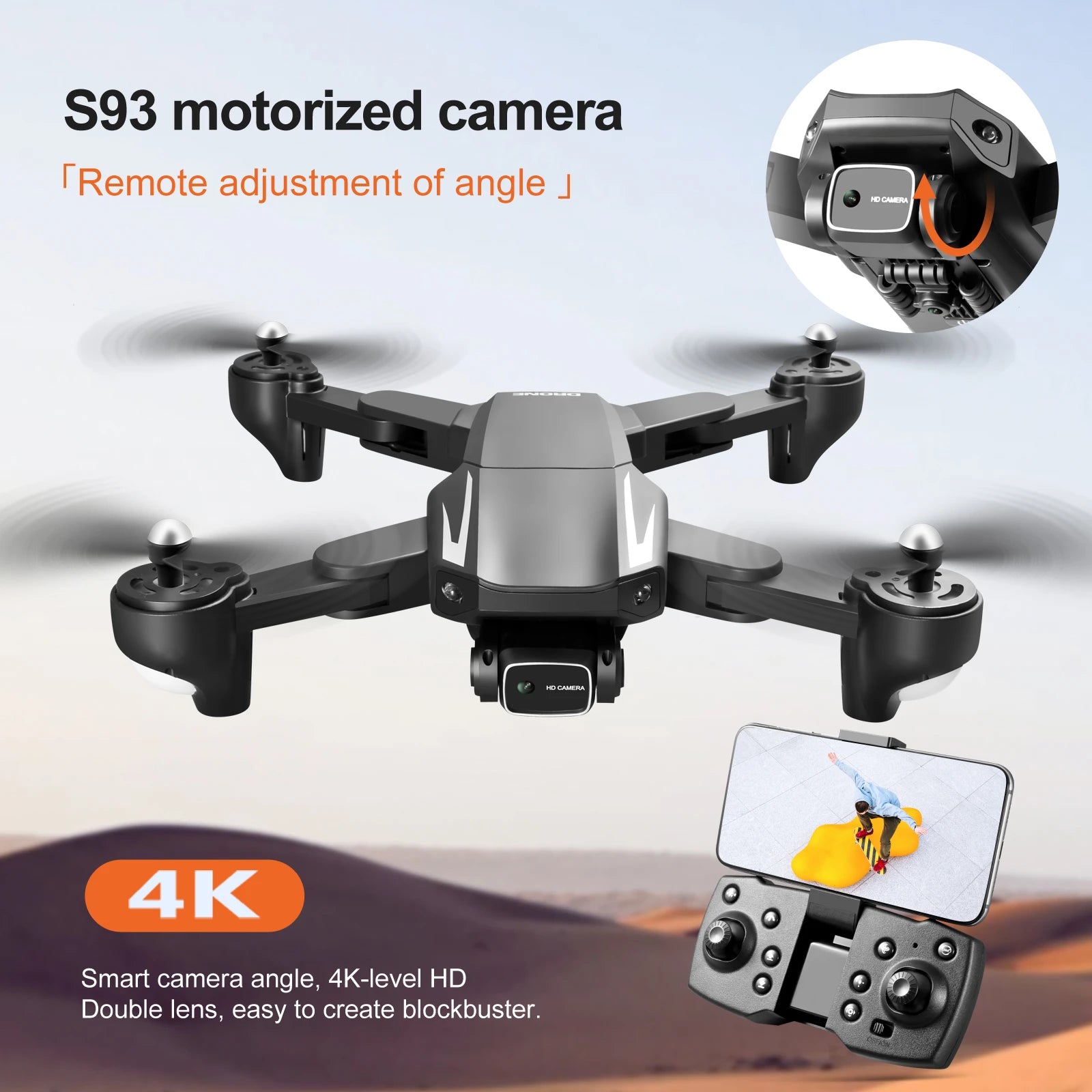 S93 Drone - 4K HD WIFI FPV Drone 1080P Camera Height Hold RC Foldable Quadcopter Dron Rc Helicopter Drone Gift Toy 11 S93 Drone, s93 motorized camera tremote adjustment of angle