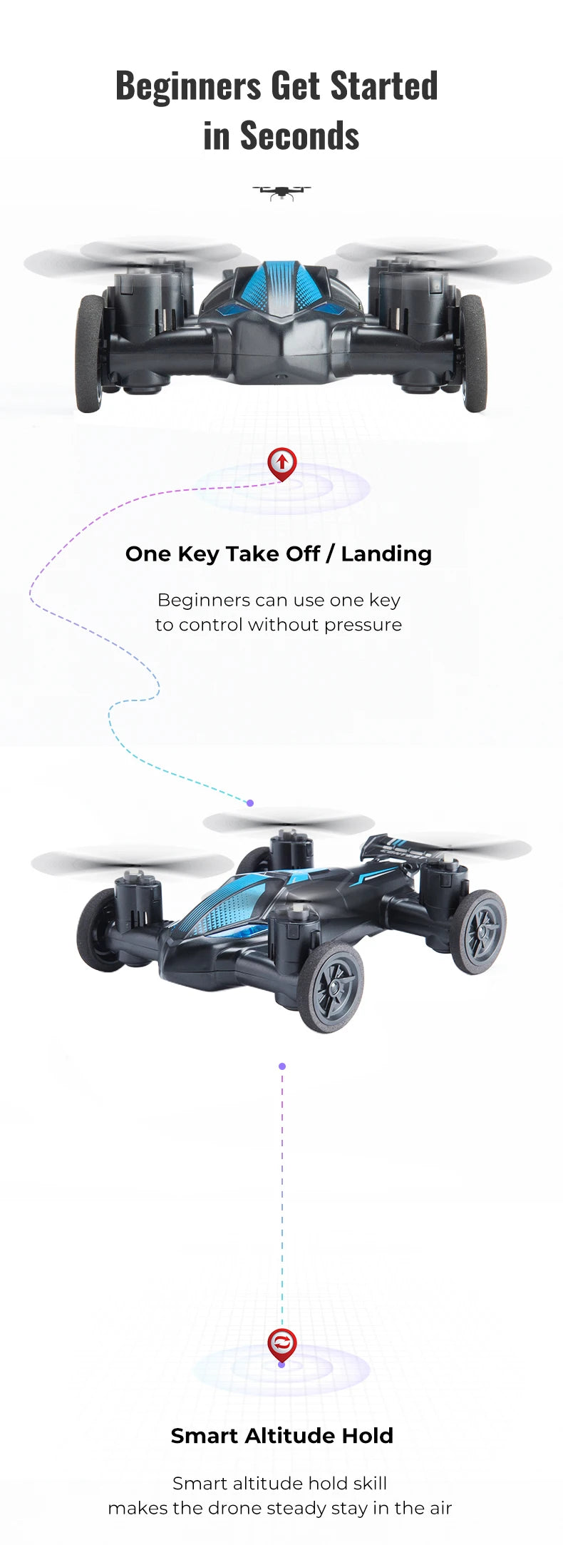 JJRC H103 Airplane - Land-Air Remote Control Airplane RC Car 4 Axis Headless Mini RC Quadcopter Drone Toy Altitude Hold 360 Degree Flip 15 JJRC H103 Airplane, smart altitude hold skill makes the drone steady stay in the air