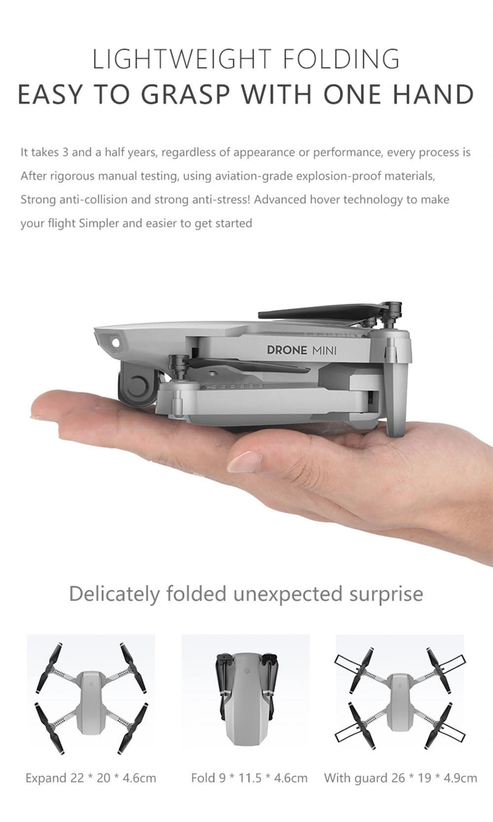 E88 Drone, lightweight folding easy to grasp with one hand it takes 3 and a