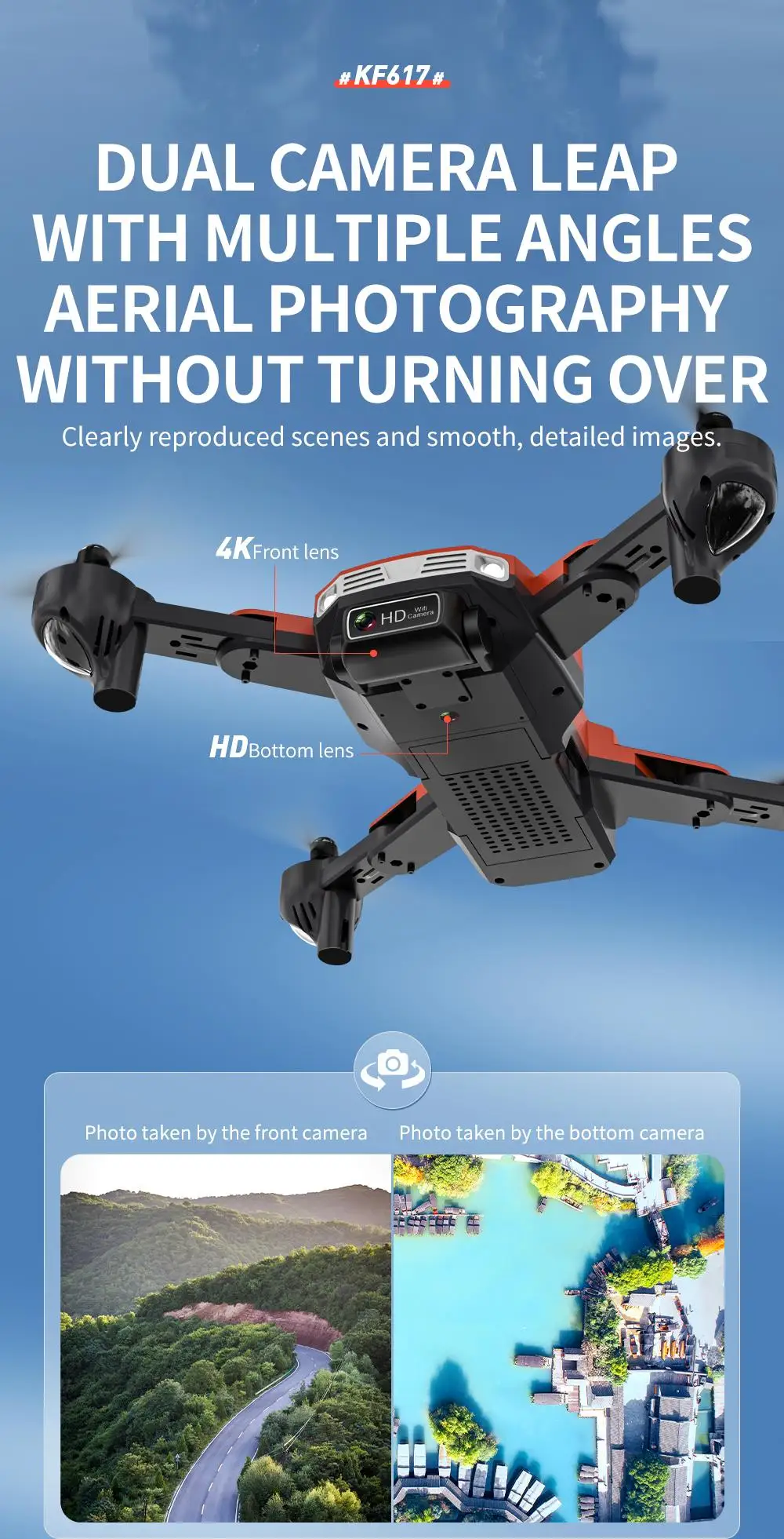 KF617 Drone - 4K Profesional 2.4G WiFi HD Dual Camera With Obstacle Avoidance Foldable Quadcopter RC Helicopter Toys 29 KF617 Drone, zkfront lens hdbottom lens photo taken by the