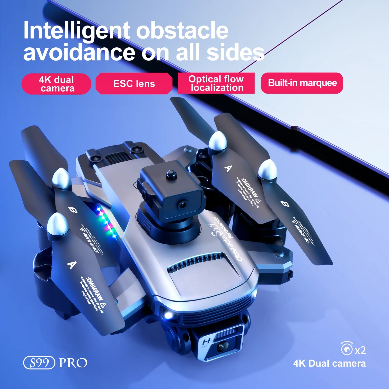 S99 Drone - Dual 4K HD WIFI FPV 2.4GHz Four-Sided Obstacle Avoidance With Light Four-Axis Folding Remote Control Helicopter Toy 25 S99 Drone, intelligent obstacle avoidance on all sides- 4k dual esc lens