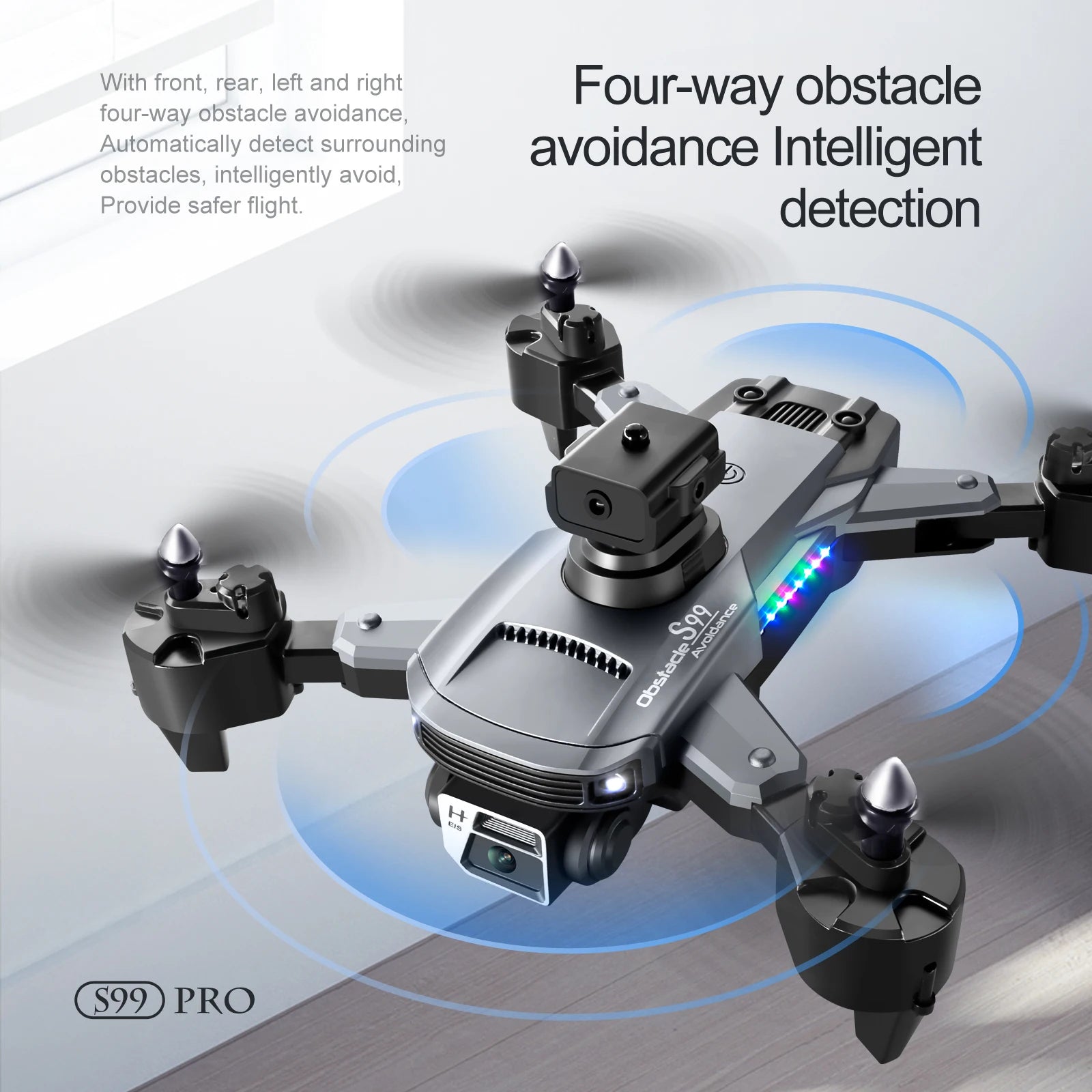 S99 Drone - Dual 4K HD WIFI FPV 2.4GHz Four-Sided Obstacle Avoidance With Light Four-Axis Folding Remote Control Helicopter Toy 29 S99 Drone, with front; rear; left and right four-way obstacle avoidance