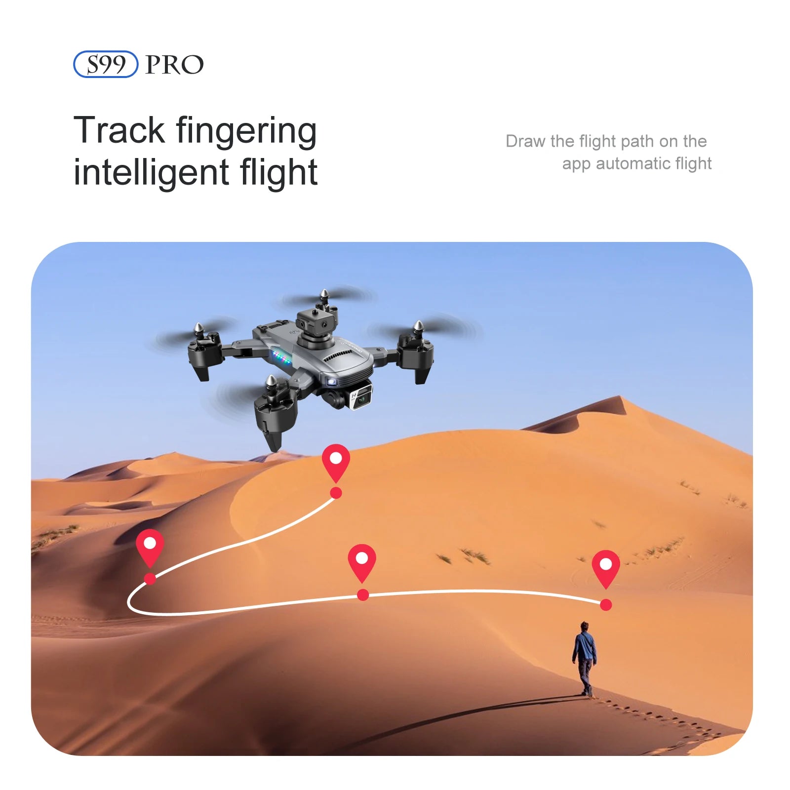 S99 Drone - Dual 4K HD WIFI FPV 2.4GHz Four-Sided Obstacle Avoidance With Light Four-Axis Folding Remote Control Helicopter Toy 42 S99 Drone, s99 pro track fingering draw the flight on the app automatic