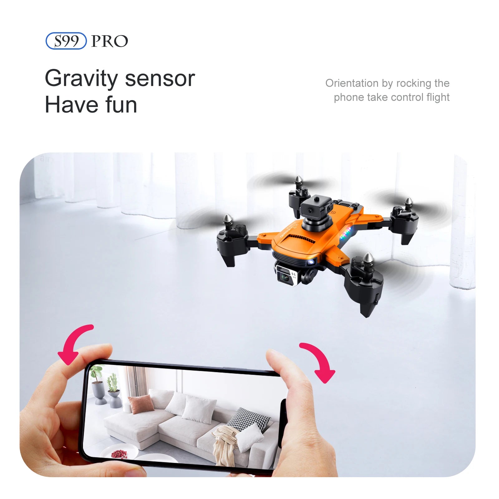 S99 Drone - Dual 4K HD WIFI FPV 2.4GHz Four-Sided Obstacle Avoidance With Light Four-Axis Folding Remote Control Helicopter Toy 43 S99 Drone, s99 pro gravity sensor orientation by rocking the phone take control