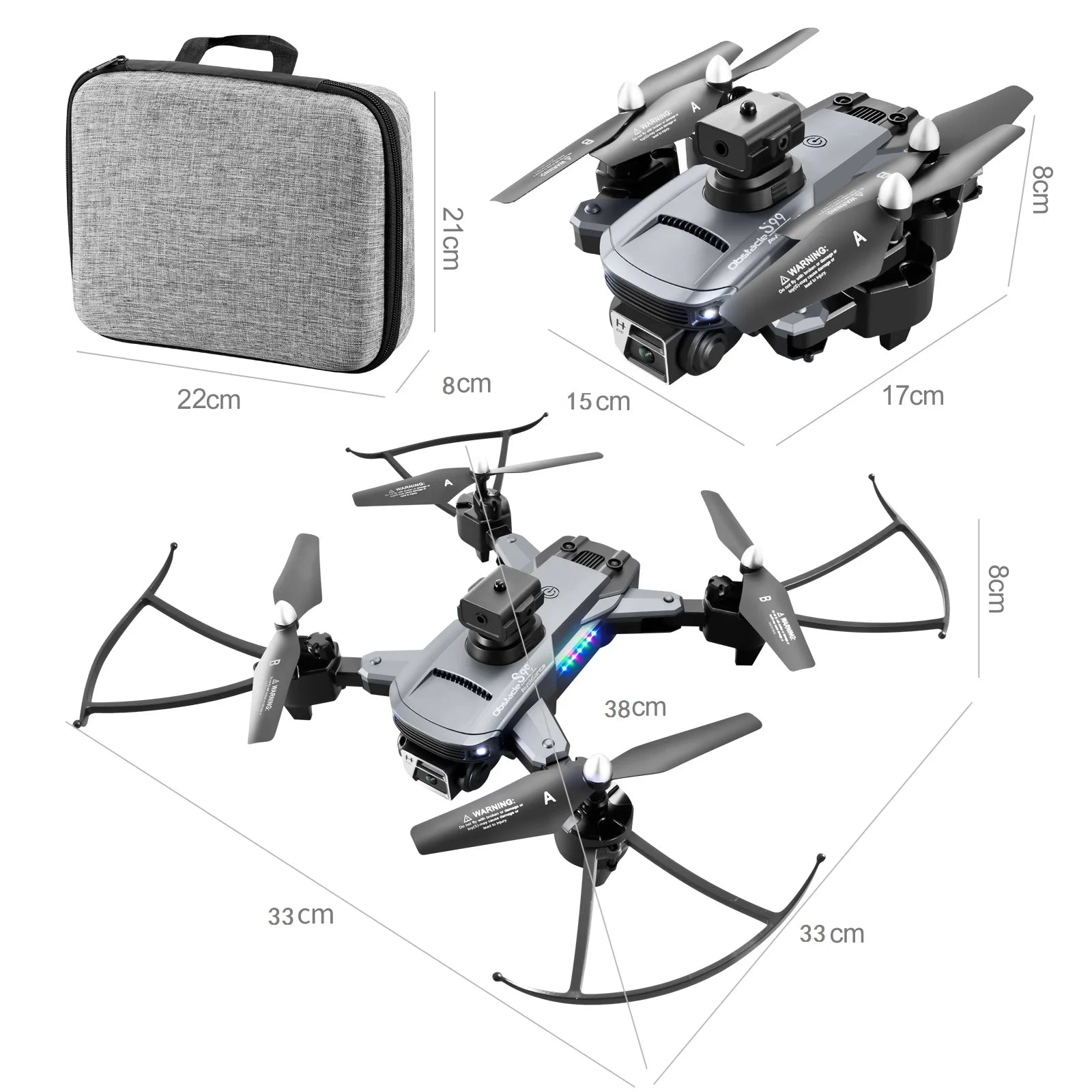 S99 Drone - Dual 4K HD WIFI FPV 2.4GHz Four-Sided Obstacle Avoidance With Light Four-Axis Folding Remote Control Helicopter Toy 47 S99 Drone, 8cm 15cm 17cm 8 ssh