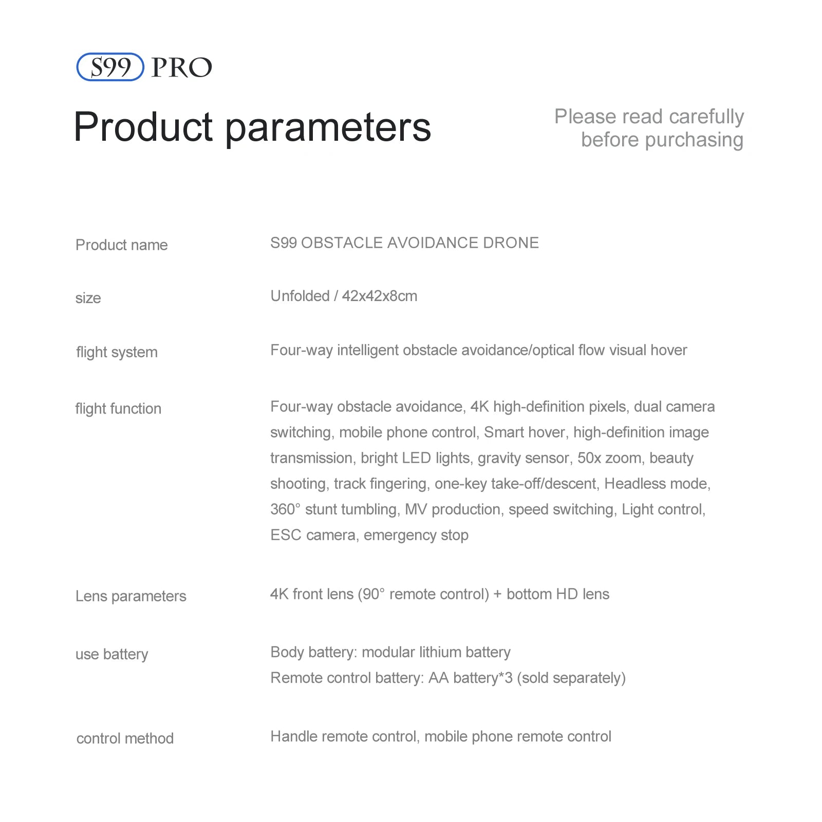 S99 Drone - Dual 4K HD WIFI FPV 2.4GHz Four-Sided Obstacle Avoidance With Light Four-Axis Folding Remote Control Helicopter Toy 46 S99 Drone, s99 pro is a four-way intelligent obstacle avoidance