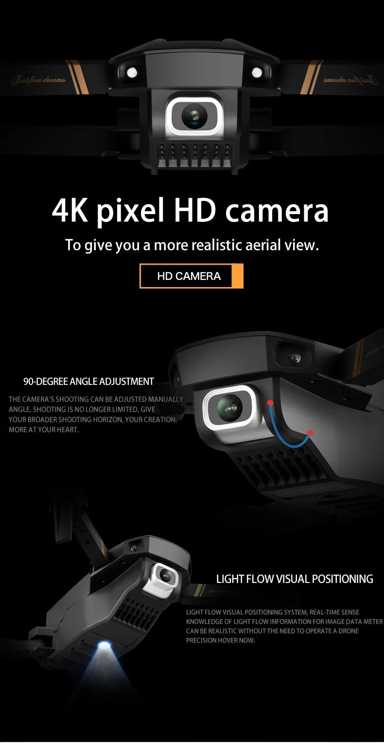V4 Drone 4K Hd Groothoek Camera 1080P Wifi Fpv Drone Dual Camera Quadcopter 6 V4 Drone, HD CAMERA 90-DEGREE ANGLEADJUSTMENT .