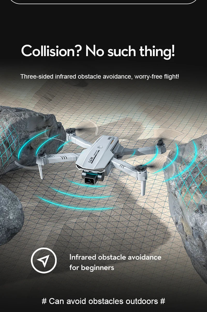 XT1 Drone - 2024 جديد 4K HD كاميرا FPV WIFI 3-way تجنب العوائق قابلة للطي كوادكوبتر RC هليكوبتر هدية للأطفال 14 XT1 Drone, infrared obstacle avoidance for beginners # can avoid obstacles outdoors