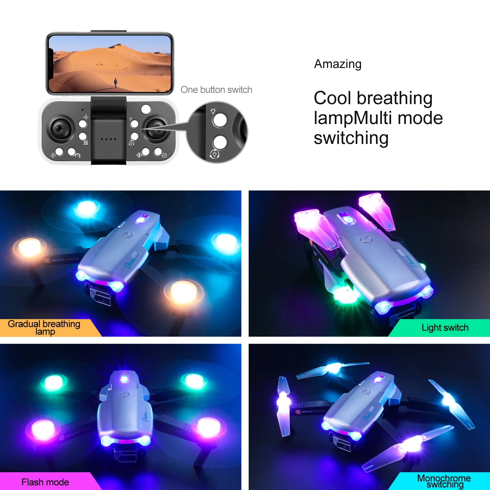 S98 Drone - كاميرا مزدوجة 4K 1080P واي فاي HPV ارتفاع عقد RC قابلة للطي كوادكوبتر درون Rc هليكوبتر بدون طيار هدية اللعب 33 S98 Drone, amazing one button switch cool breathing light switch lamp oostaele