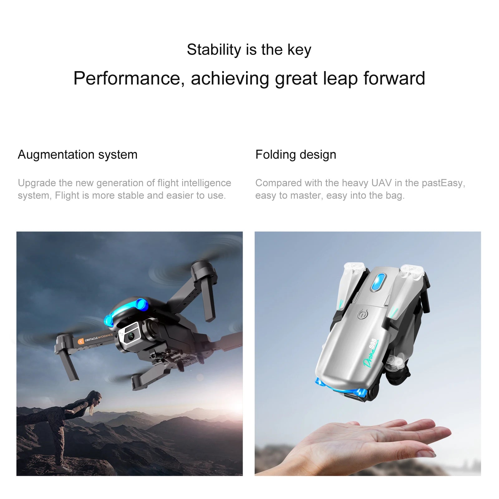 S98 Drone - كاميرا مزدوجة 4K 1080P واي فاي HPV ارتفاع عقد RC قابلة للطي كوادكوبتر درون Rc هليكوبتر بدون طيار هدية اللعب 38 S98 Drone, stability is the key performance, achieving great leap forward augmentation system