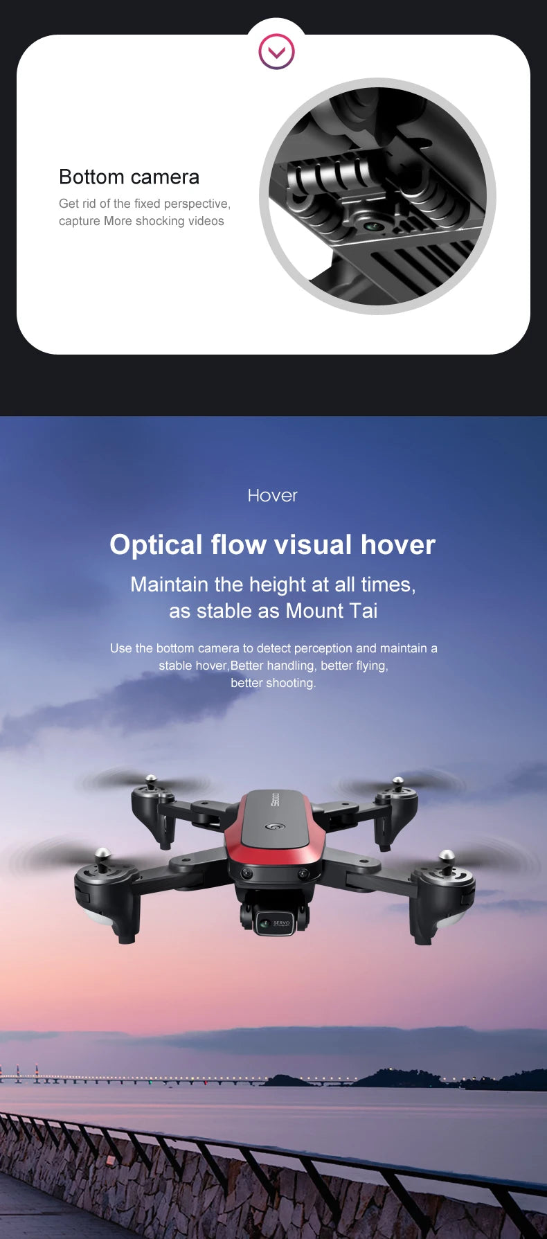 S8000 Drone, bottom camera get rid of the fixed perspective , capture more shocking videos
