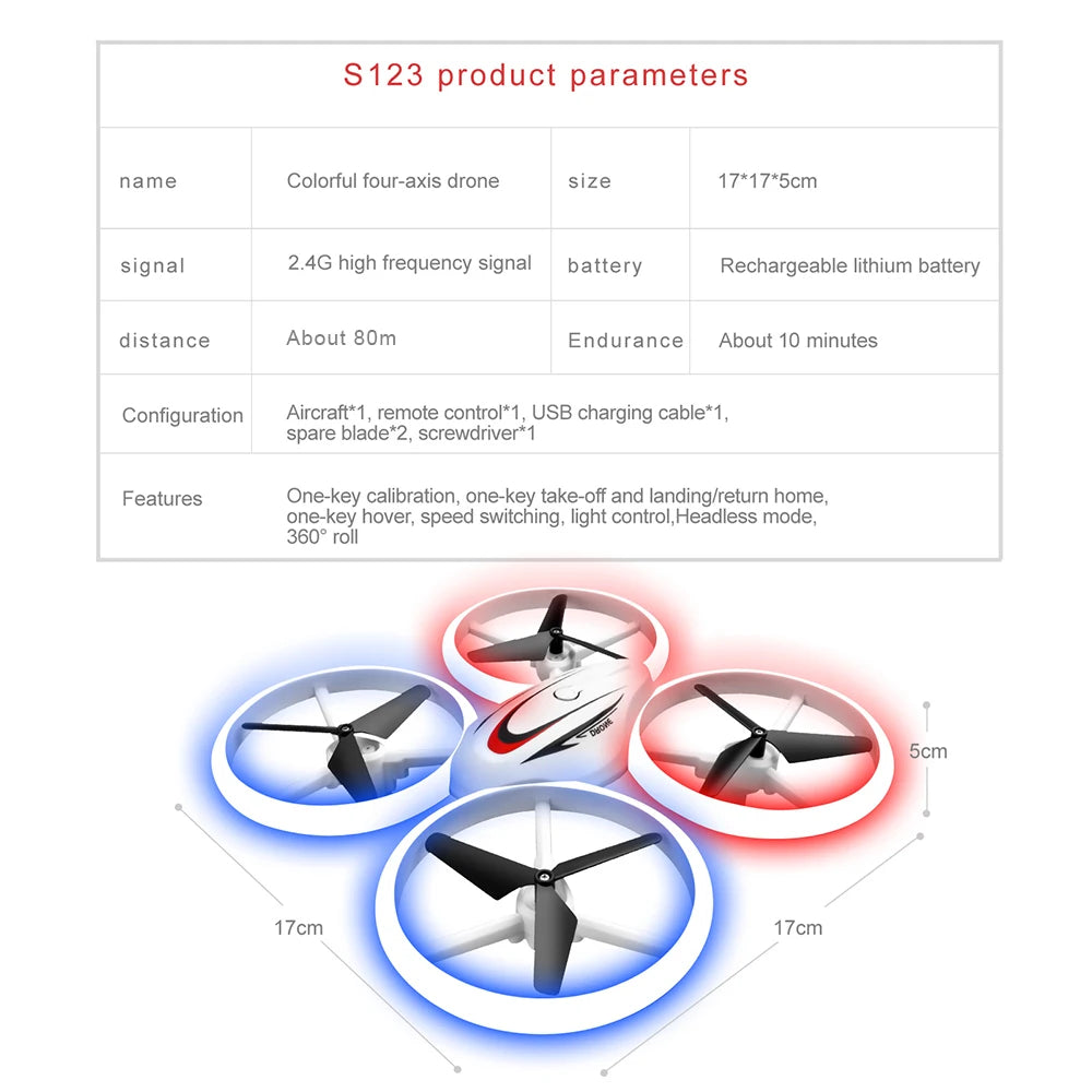 S123 Mini Drone - Remote control Quadcopter Aircraft Radio control UFO Hand Control Altitude Hold Helicopter toys for Kids boy 29 S123 Mini Drone, s123 product parameters name colorful four-axis drone size 17