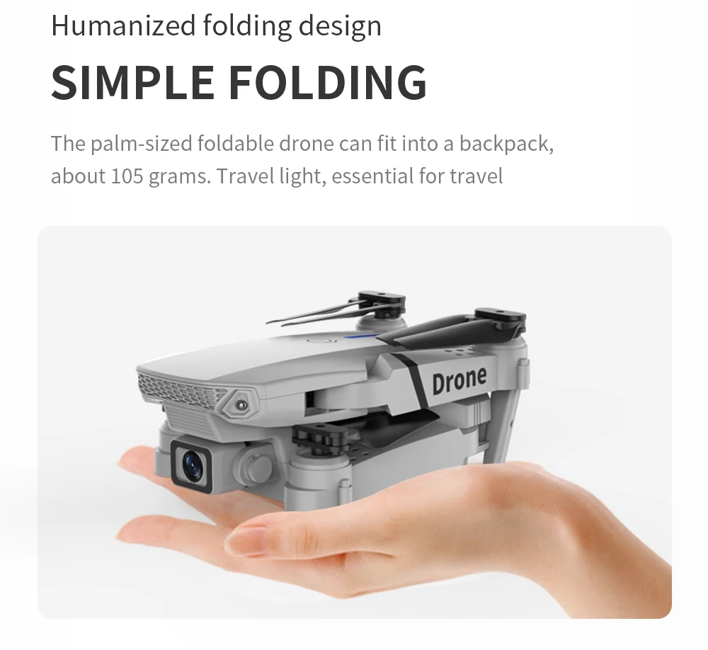 KBDFA E88 Pro Drone - 2023 New WIFI FPV Drone With Wide Angle HD 4K 1080P Camera Height Hold RC Foldable Quadcopter Drones Kid Gift Toys 37 KBDFA E88 Pro Drone, foldable drone can fit into backpack; about 105 grams travel light