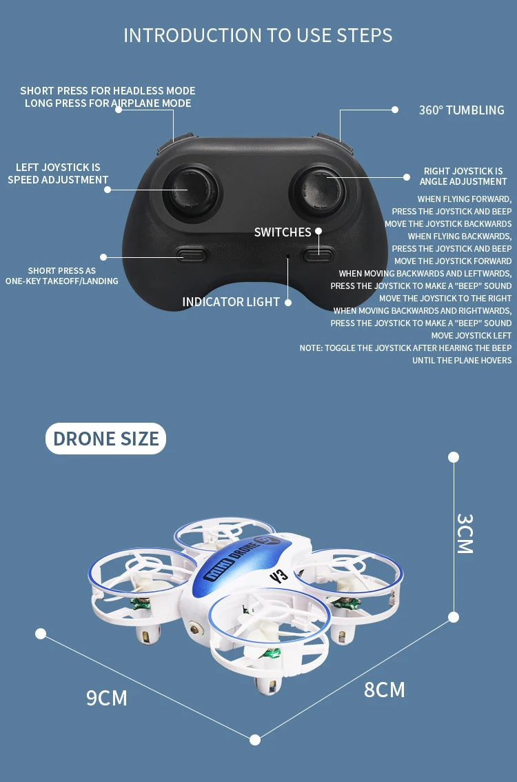 Y3 Mini Ufo Quadcopter with Lights, joystick is speed adjustment angle adjustment when flying forward . press the