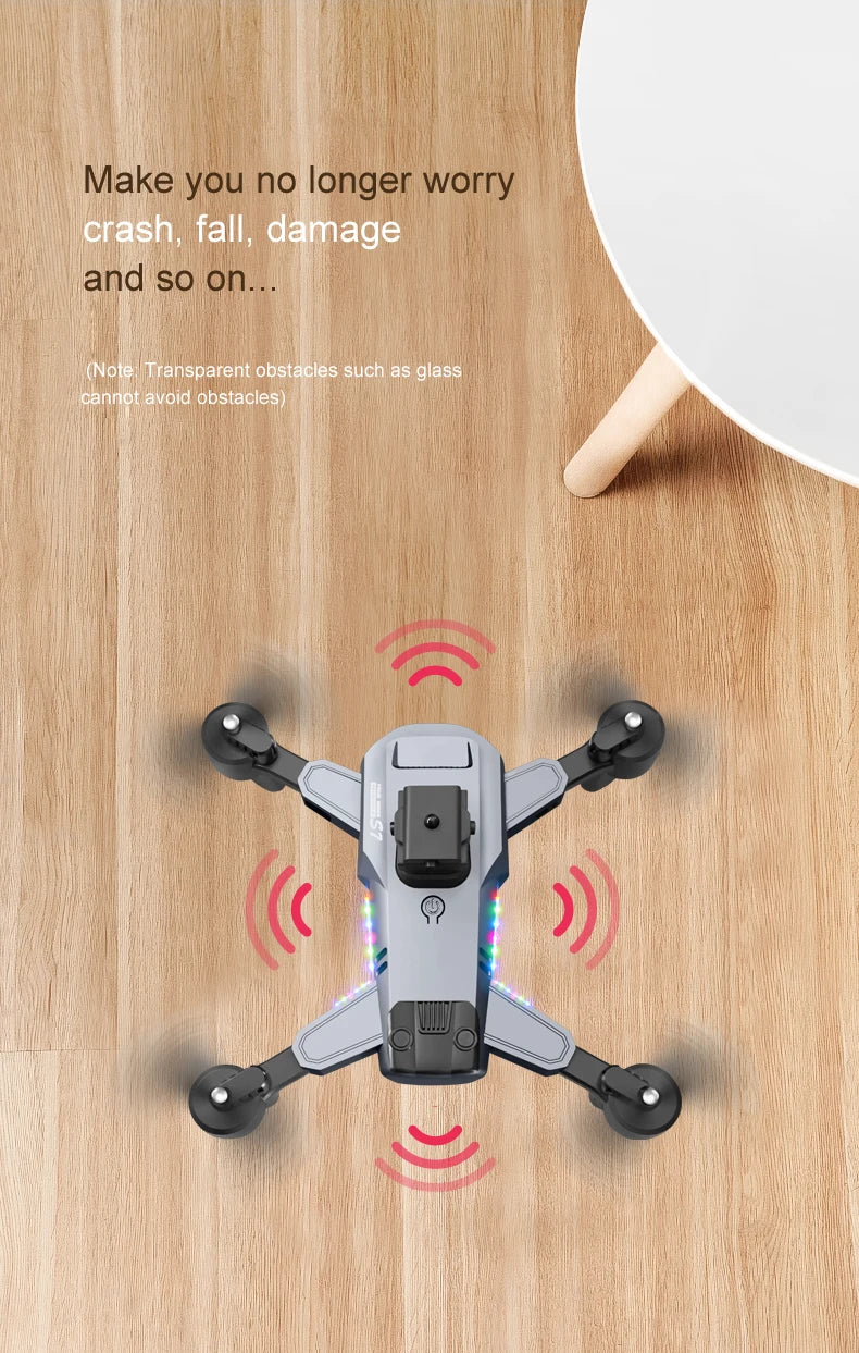 S7 Pro Drone - 4K كاميرا مزدوجة واي فاي FPV 2.4G قابلة للطي كوادكوبتر RC لعبة طائرات الهليكوبتر الهدايا 24 S7 Pro Drone, "noreilltansparent obstacles suchllas glass