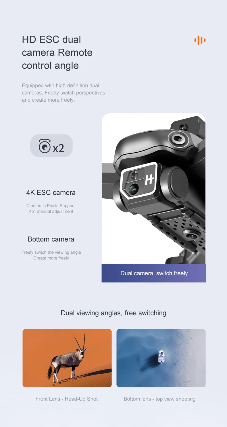 S7 Pro Drone - 4K كاميرا مزدوجة واي فاي FPV 2.4G قابلة للطي كوادكوبتر RC لعبة طائرات الهليكوبتر الهدايا 25 S7 Pro Drone, x2 4k esc camera cinematic pixels support 45"