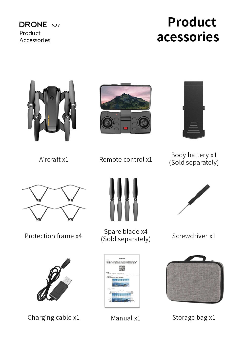 S27 Drone, drone s27 product product accessories acessories body battery