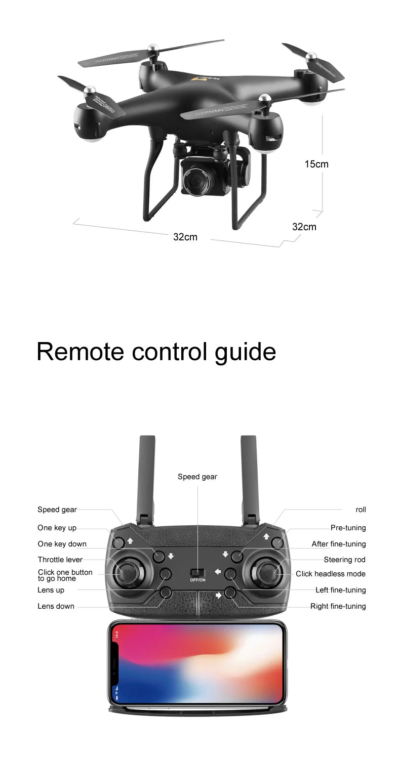 S32T Pro Drone - 8K RCWiFi Camera 4K HD قابلة للطي احترافية RC Quadcopter Helicopter High Hold Mode FPV Long Fly Helicopter 32 S32T Pro Drone, aoenbutton click headless mode offich lens up