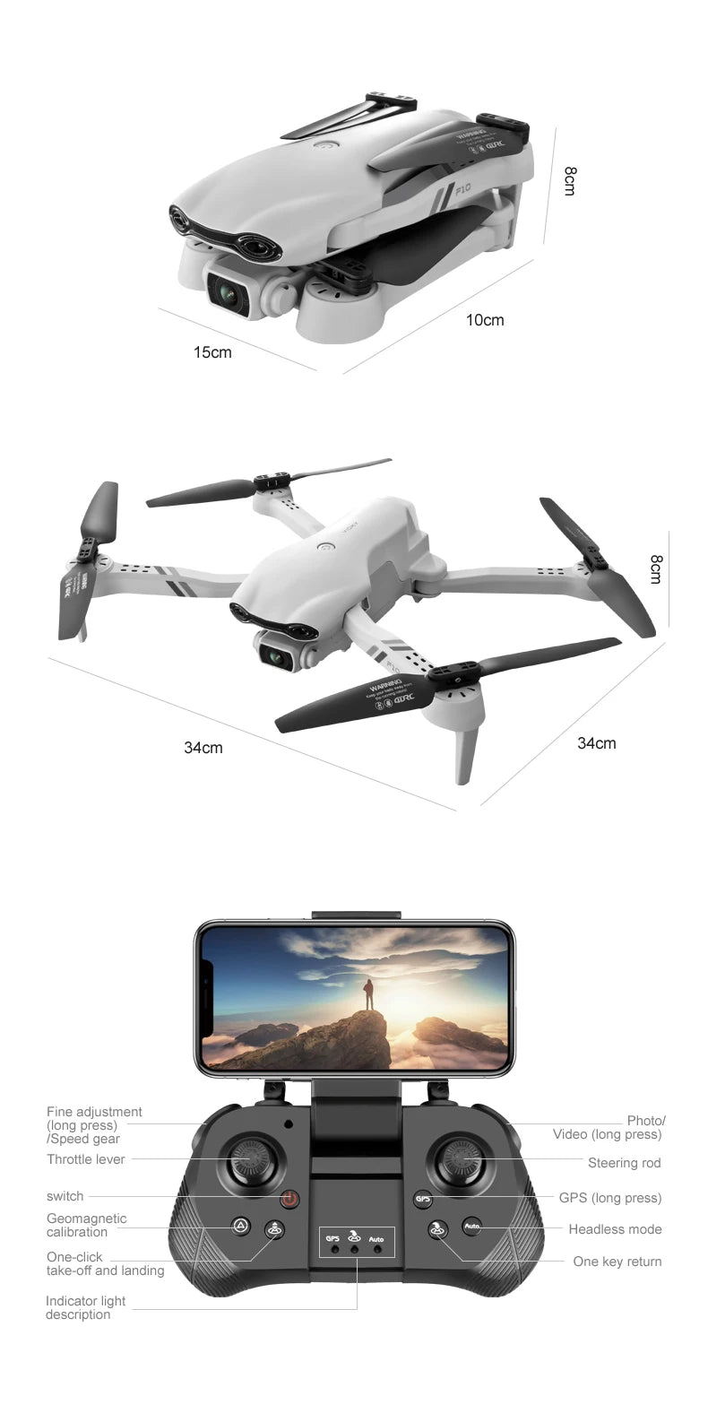 4DRC F10 Drone, geomagnetic calibration headless mode one-click one key return