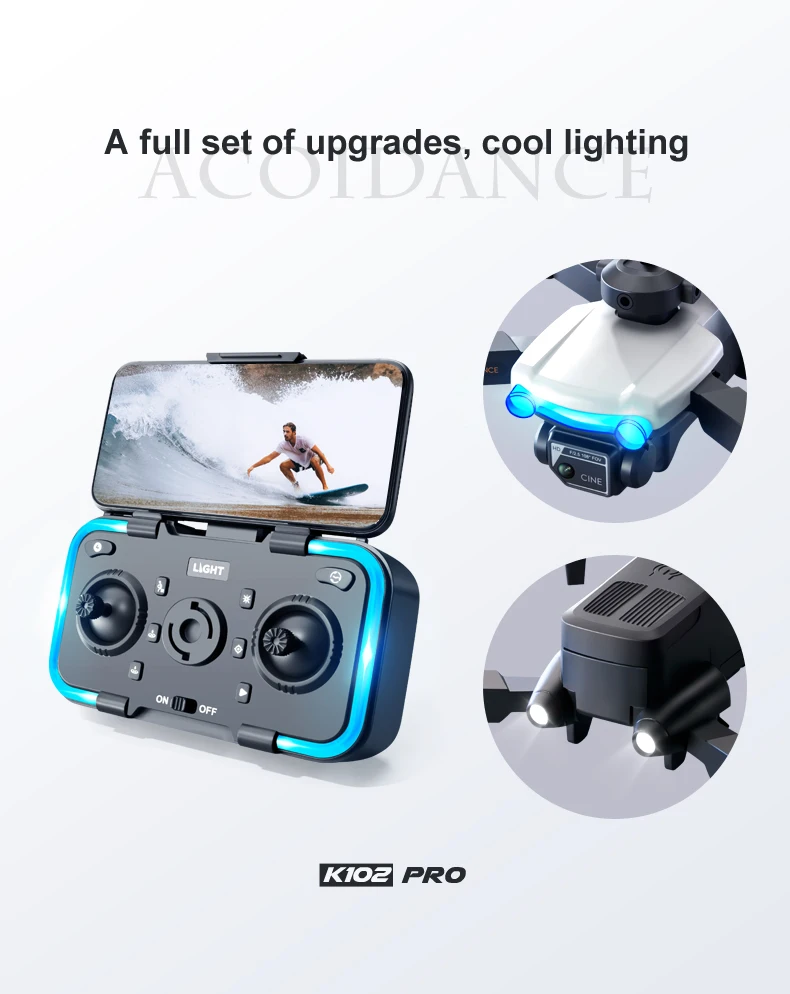 K102 Pro Drone - UAV رباعية الاتجاه OA 4K كاميرا مزدوجة واي فاي RC هليكوبتر FPV تحديد المواقع التدفق البصري لعبة التصوير الجوي بدون طيار هدية 12 K102 Pro Drone, lightin cine lishi off k1oz pro