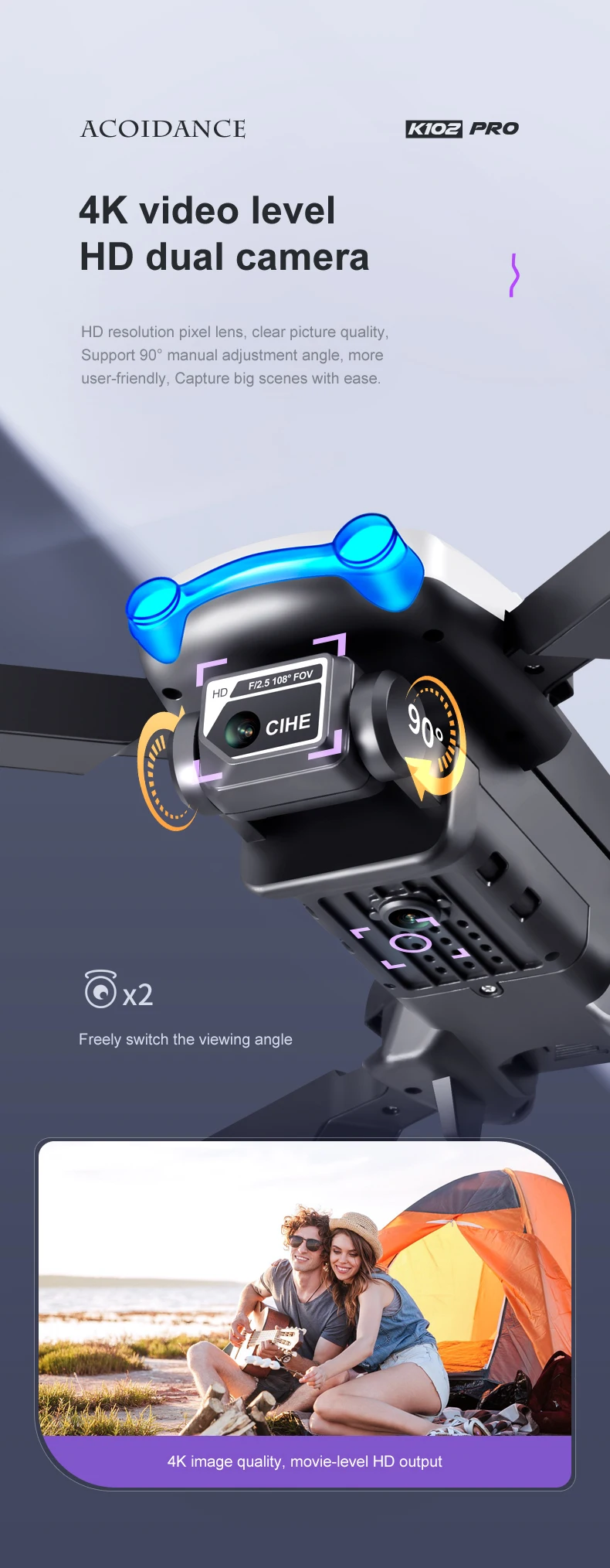 K102 Pro Drone - UAV رباعية الاتجاه OA 4K كاميرا مزدوجة واي فاي RC هليكوبتر FPV تحديد المواقع التدفق البصري لعبة التصوير الجوي بدون طيار هدية 15 K102 Pro Drone, acoidance k1oz pro 4k