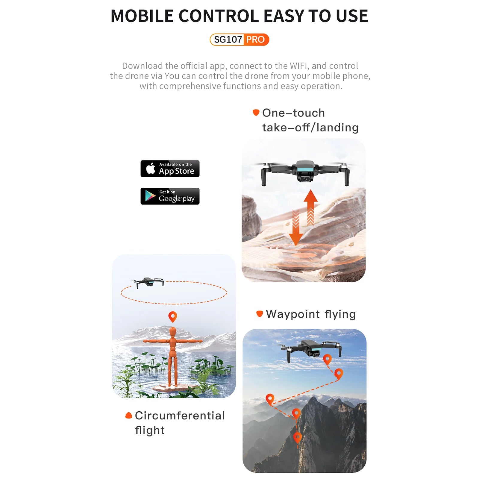 ZLL SG107 Pro Drone - GPS 4K HD كاميرا مزدوجة FPV محرك بدون فرشاة RC كوادكوبتر 1200 متر مسافة التحكم عن بعد للأولاد والبالغين 23 ZLL SG107 Pro Drone, SG107 PRO is an easy-to-use drone control app