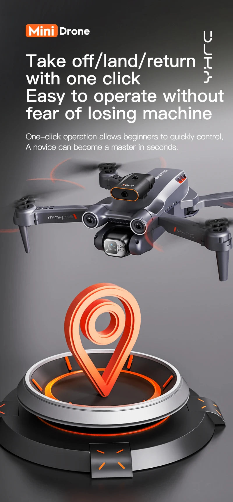 P12 Drone, drone takes off/land/return % with one click
