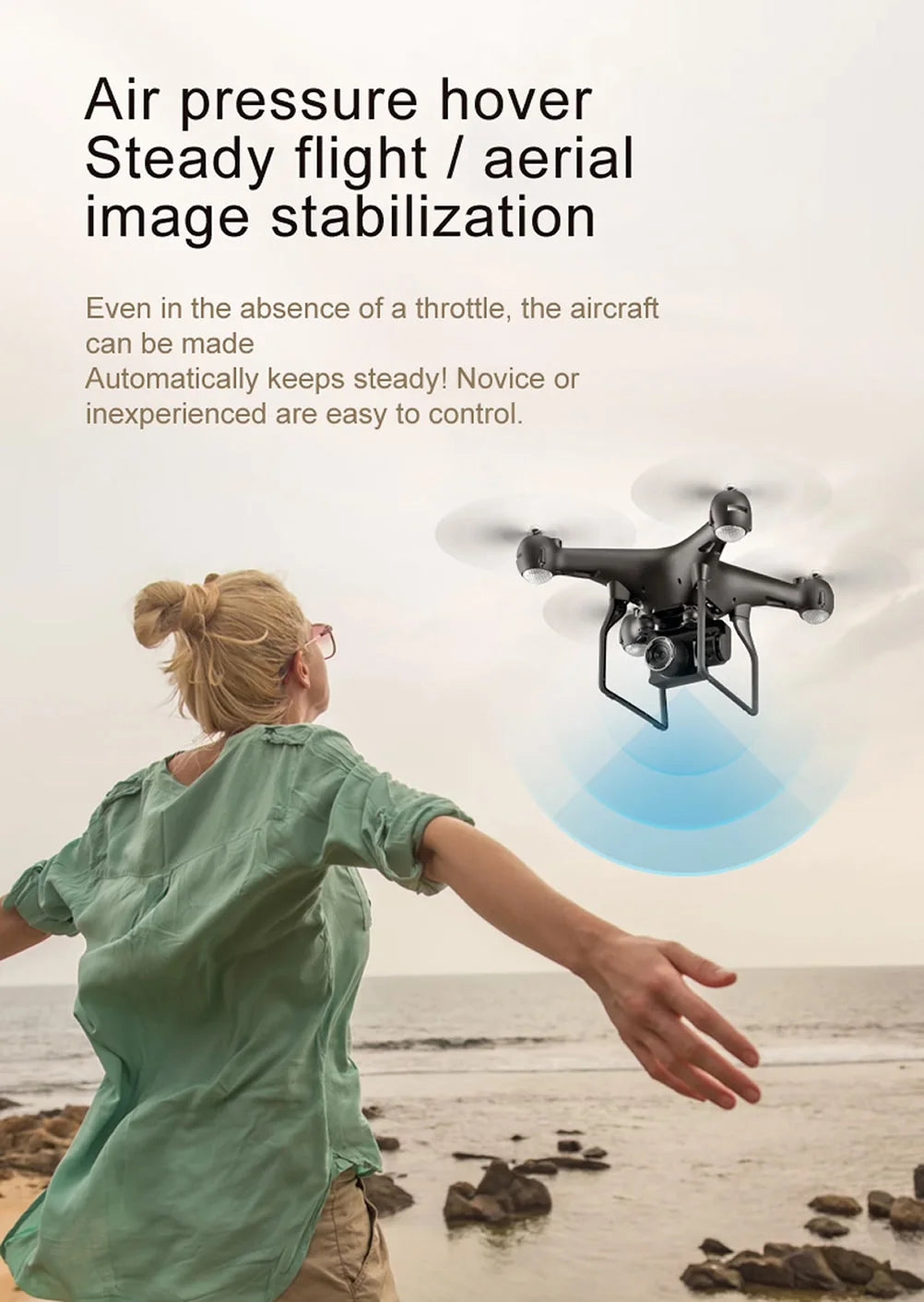 New Remote Control Drone, air pressure hover steady flight / aerial image stabilization even in the