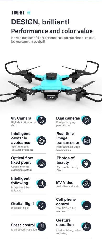 ZD9 Drone, ihe eyeballl 6k camera dual cameras high definition aerial