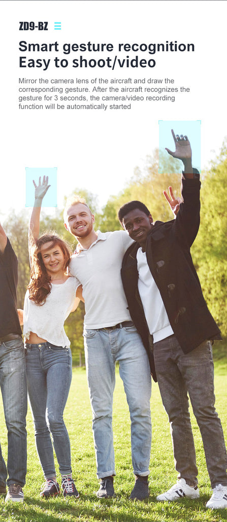 ZD9 Drone, 209-bz smart gesture recognition to shoot/video mirror the