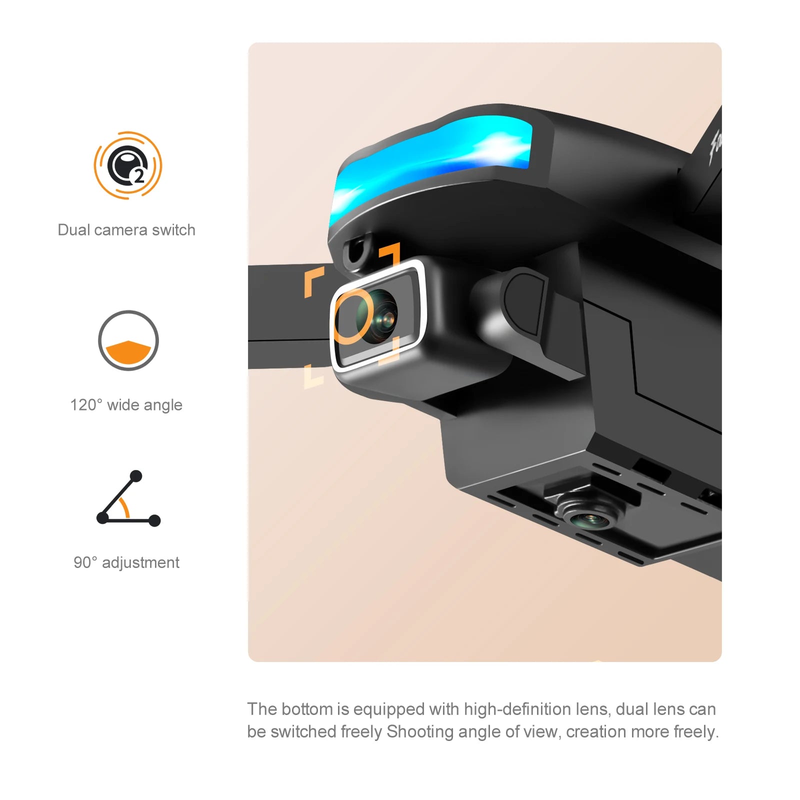 S85 Drone, dual camera switch 1205 wide angle 90 adjustment the bottom is equipped with