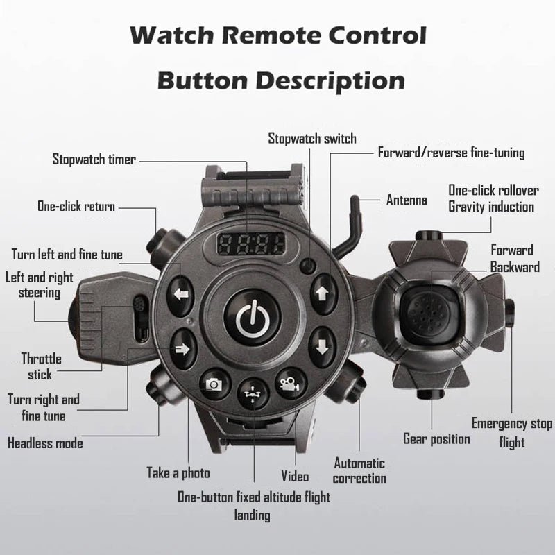 DH800 Drone, watch remote control button description stopwatch switch stopwatch timer forward/
