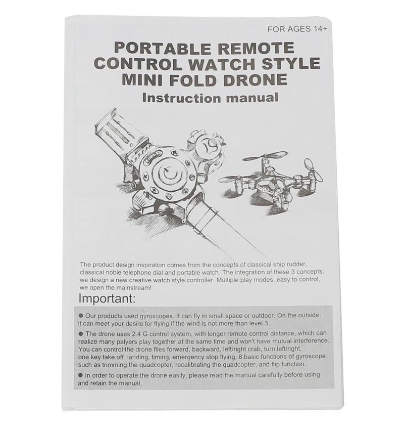 DH800 Drone, mini fold drone instruction manual for ages 14+ portable remote control watch